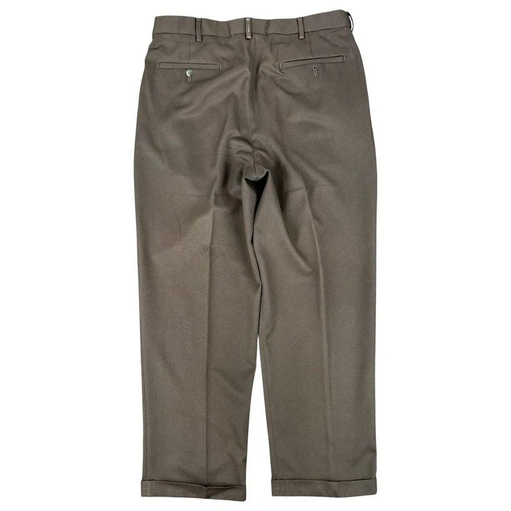 Savane Pleated Trousers Dress Pants Olive Green Men's Size 34x29 Cuffed‎